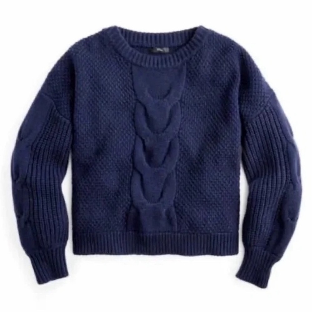 Navy Cable Knit Crewneck Sweater - Women
